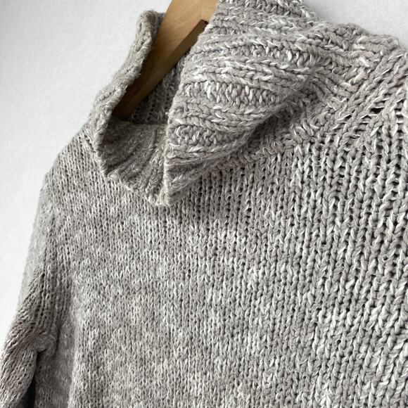 EILEEN FISHER Sweater M Organic Cotton Marled Chunky Turtleneck Pullover Gray - Picture 2 of 12